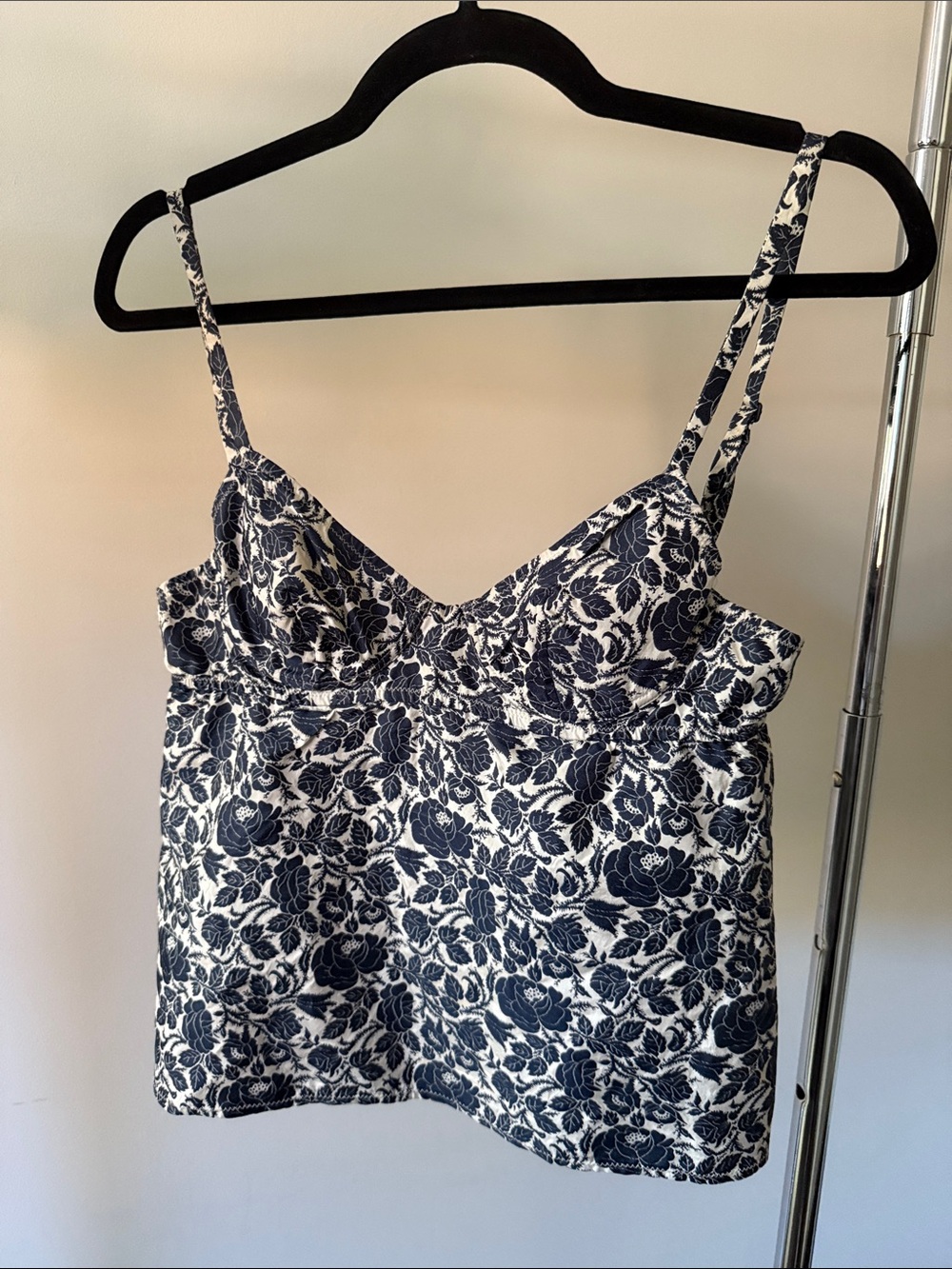 Prada Navy and White Floral Spaghetti Strap Camisole